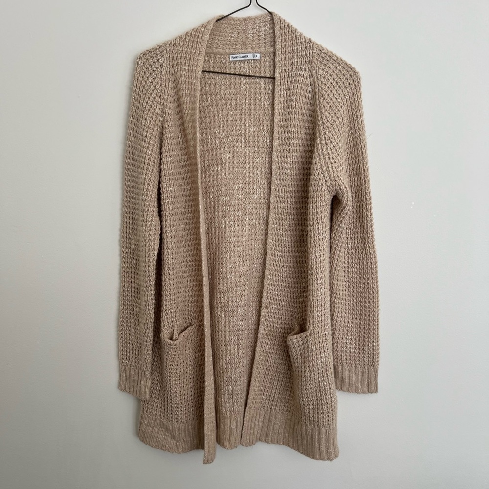 Pink Clover Tan/Beige waffle Knit Cardigan size XS
